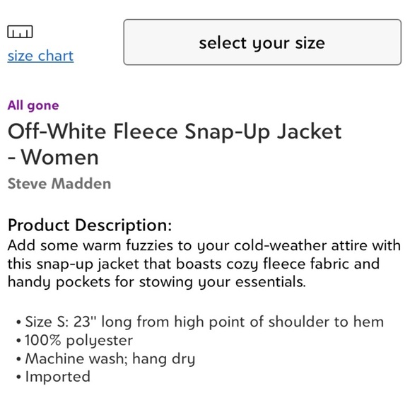 NWT Steve Madden Off-White Fleece Snap Up Jacket Woman’s Plus Size 3X - Picture 4 of 4